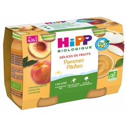 HiPP D?lices de Fruits Pommes P?ches d?s 4-6 Mois Bio 2 Pots