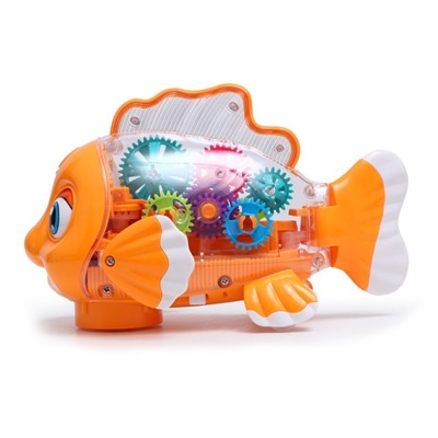 Рыбка «Шестерёнки», свет и звук, работает от батареек, цвет оранжевый