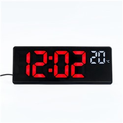 Часы электронные настольные, с будильником, термометром, 2 ААА, красные цифры,17.5 х 6.8 см