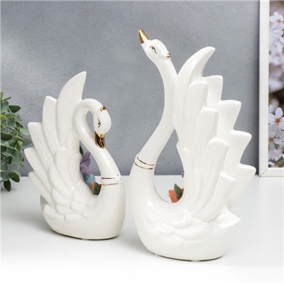 Сувенир керамика "Два белых лебедя с цветами" набор 2 шт 21,5х7,5х15,5 28х7,5х15,5 см