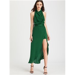 Зелёное асимметричное платье