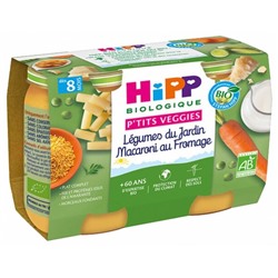 HiPP P tits Veggies L?gumes du Jardin Macaroni au Fromage d?s 8 Mois Bio 2 Pots