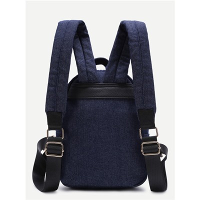 Тёмно-синий мини рюкзак с молнией с карикатурной аппликацией