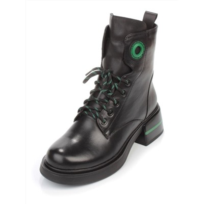 P514-4 BLACK/GREEN Ботинки демисезонные женские (натуральная кожа, байка)