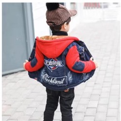 Джинсовая куртка детская, арт КД142, цвет: красные рукава
