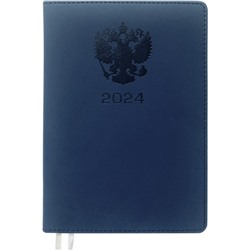 Ежедневник датированный 2024 A5 176 листов, deVENTE.Emblem, твёрдая обложка из искусственной кожи, ляссе, кремовый блок 70 г/м2, синий