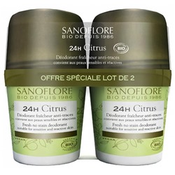 Sanoflore 24H Citrus D?odorant Fra?cheur Anti-Traces Roll-On Bio Lot 2 x 50 ml