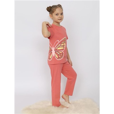 Пижама для девочки (футболка, брюки) Коралловый
