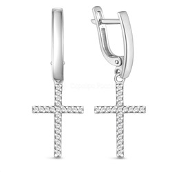 Серьги кресты из серебра с фианитами родированные