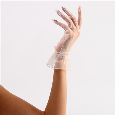 Карнавальный аксессуар - перчатки прозрачные с юбочкой, цвет белый
