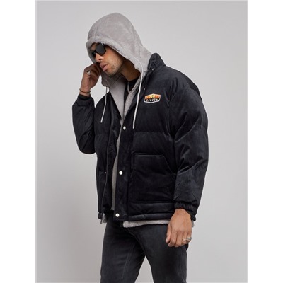 Плюшевая куртка мужская с капюшоном молодежная черного цвета 28117Ch
