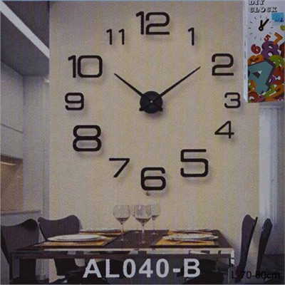 Часы настенные 3D наклейка 70-80 см / AL040B/2 /уп 50/ черные