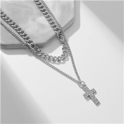 Кулон «Цепь» крест плоский, цвет белый в серебре, 40 см
