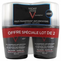 Vichy Homme D?odorant Anti-Transpirant Anti-Irritations 48H Roll-On Lot de 2 x 50 ml