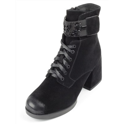 04-R135-1 BLACK Ботинки зимние женские (натуральная замша, натуральный мех)