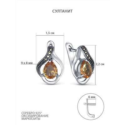 Серьги из чернёного серебра с султанитом и марказитами GAE2132