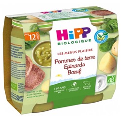 HiPP Les Menus Plaisirs Pommes de Terre ?pinards Boeuf d?s 12 Mois Bio 2 Pots