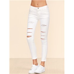 Белые модные джинсы с разрезами
