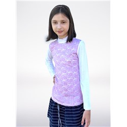 Белая школьная водолазка (блузка) для девочки с гипюром для 83895-ДНШ19