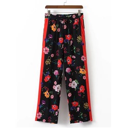 Модные широкие брюки на кулиске с цветочным принтом