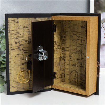 Сейф-книга дерево кожзам "Золотые лепестки на чёрном" 21х13х5 см