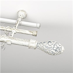 Карниз металлический стыкованный c наконечниками "Версаль", 3-рядный, белое золото, гладкая труба, ø 25 мм (kn-747)