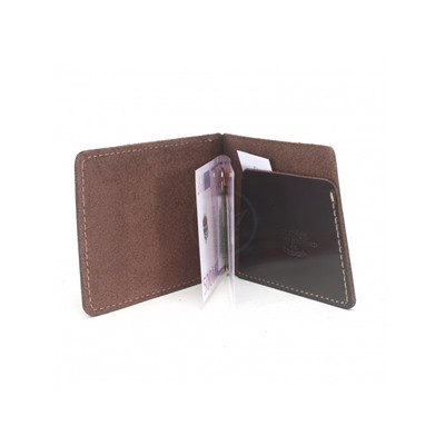 Зажим для купюр Premier-Z-933 натуральная кожа  (зажим-скрепка,  внешний карман д/карт)  коричневый тем гладкий (88)  234570