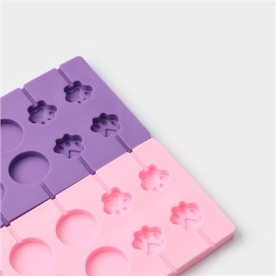 Форма силиконовая для леденцов Доляна «Вкусная сладость», 26,5×11,5 см, 12 ячеек (d=4 см), с палочками, цвет МИКС