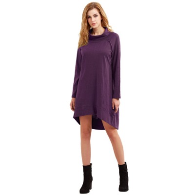 Фиолетовый клобук шеи длинным рукавом платье Высокая Низкая