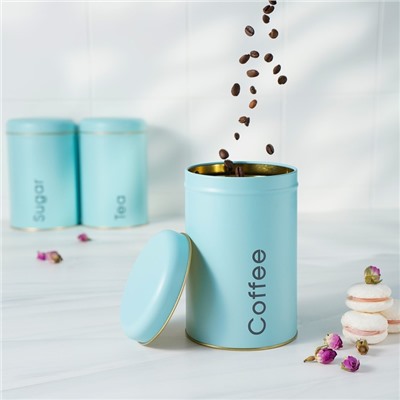 Набор банок для сыпучих продуктов Sugar Coffee Tea, 10×17 см, 3 шт, цвет голубой