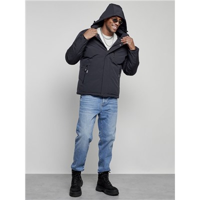 Куртка мужская зимняя с капюшоном спортивная великан темно-синего цвета 8335TS