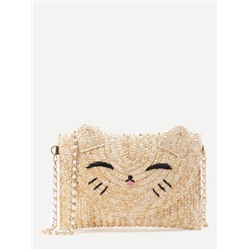 Модная соломенная сумка форме кошки