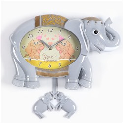 Часы настенные, серия: Детские, "Слоненок", дискретный ход, маятник, 24.5 х 36 х 5.5 см