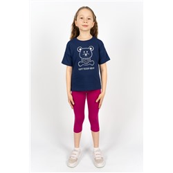 Костюм с бриджами для девочки 41104 (футболка+бриджи) Синий/ягодный