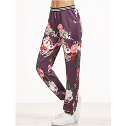 фиолетовые модные брюки с цветочным принтом