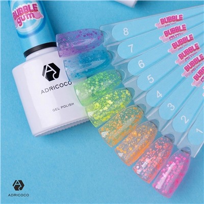 ADRICOCO Гель-лак для ногтей с цветной неоновой слюдой / Bubble Gum №08, взрывная ежевика, 8 мл