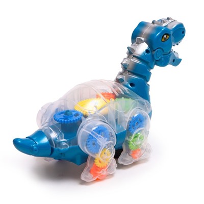 Динозавр «Шестерёнки», свет и звук, работает от батареек, цвет синий