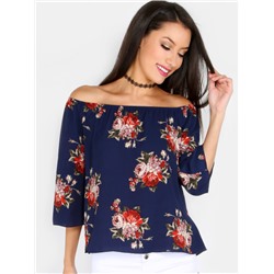 Модная блуза с цветочным принтом с открытыми плечами