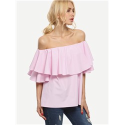 Розовая блуза с воланами с открытыми плечами