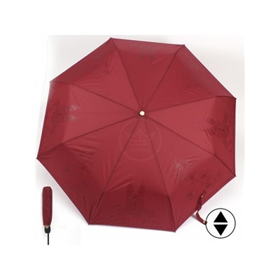 Зонт женский ТриСлона-L 3898B,  R=58см,  суперавт;  8спиц,  3слож,   набивной"Эпонж",  тефлон,  бордо  (Прага)  230299