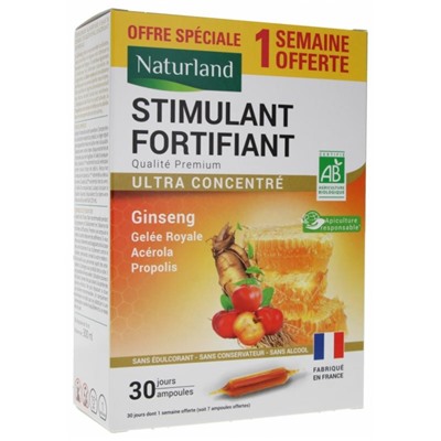 Naturland Stimulant Fortifiant Bio 30 Ampoules de 10 ml dont 7 Ampoules Offertes