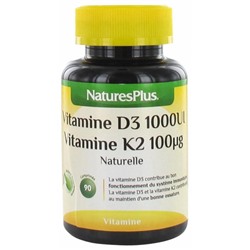 Natures Plus Vitamine D3 1000 UI + Vitamine K2 100 µg 90 Comprim?s