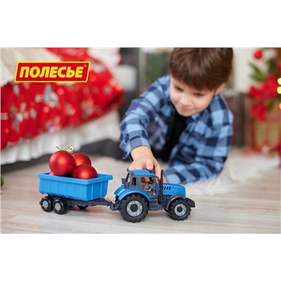 323021 Полесье Трактор "Прогресс" с прицепом инерционный (синий) (в коробке)