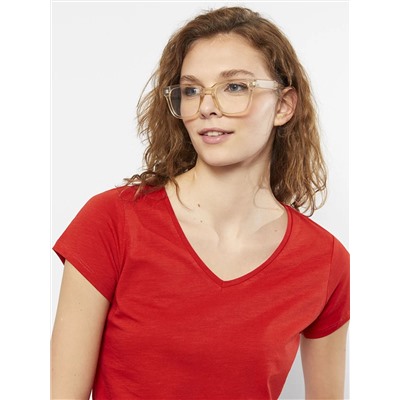 Прямая хлопковая женская футболка с v-образным вырезом и короткими рукавами