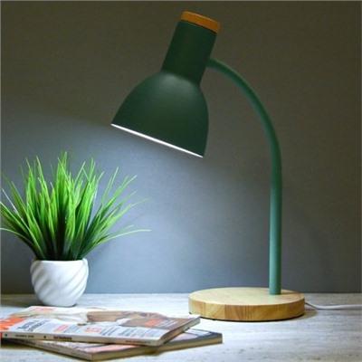 Настольный светильник зелёный. Основание: дерево  (E27) / 190*460мм С лампой-6Вт. Тёплый-нейтральный-холодный / уп 10/