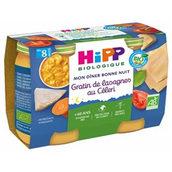 HiPP Mon D?ner Bonne Nuit Gratin de Lasagnes au C?leri d?s 8 Mois Bio 2 Pots