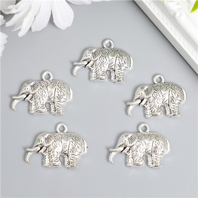Декор для творчества металл "Упитанный слон" серебро набор 5 шт 2,1х2,8х0,4 см