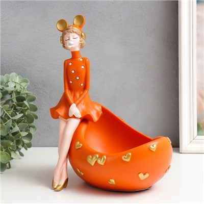 Сувенир полистоун подставка "Девушка ушки мишки, с пузырём" оранжевый 29х19х28 см