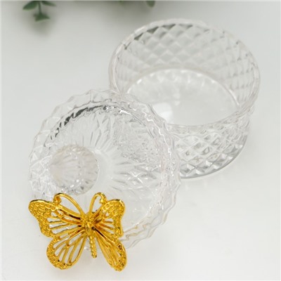 Шкатулка стекло "Золотая бабочка" прозрачный 10х8,5х8,5 см