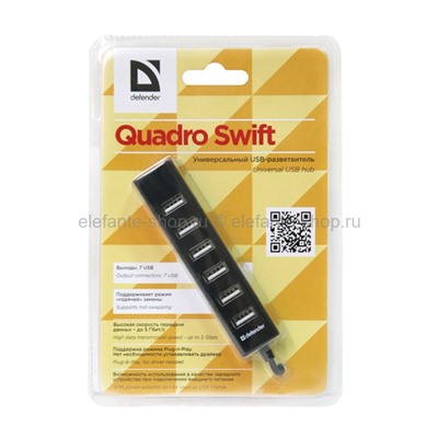 Разветвитель HUB USB 2.0 Defender Quadro Swift 7Port Black (UM)